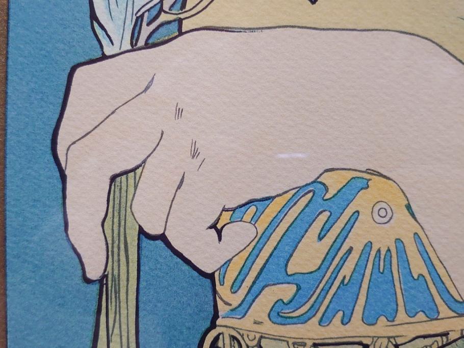 真作　アルフォンス ミュシャ　「羽根ペン」　143/250　サイン入り　リトグラフ(版画、人物画、額装)(R-075463)