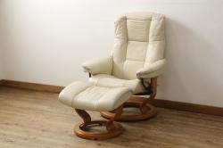 中古　美品　EKORNES(エコーネス)　本革　メイフェア　ストレスレスチェア(S)オットマン付き(定価約28万円)(リクライニングチェア、アームチェア、椅子)(R-056509)