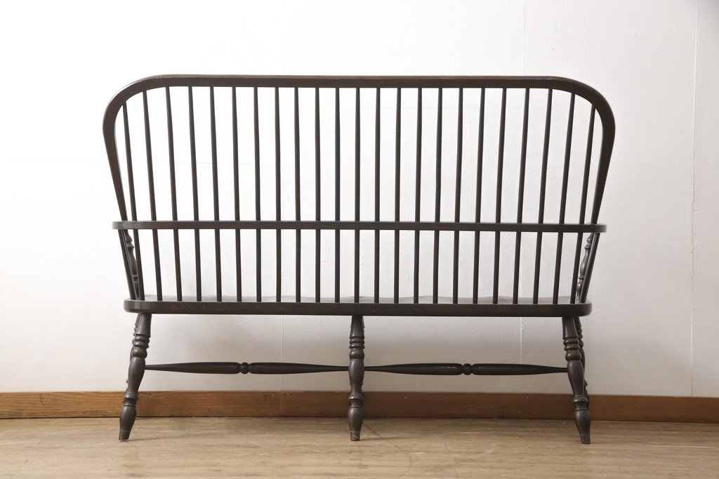 中古　松本民芸家具　クラシカルなデザインが美しいウィンザーチェア(ウィンザーベンチ、長椅子、3人掛けベンチ、ウインザーチェア)(R-057542)