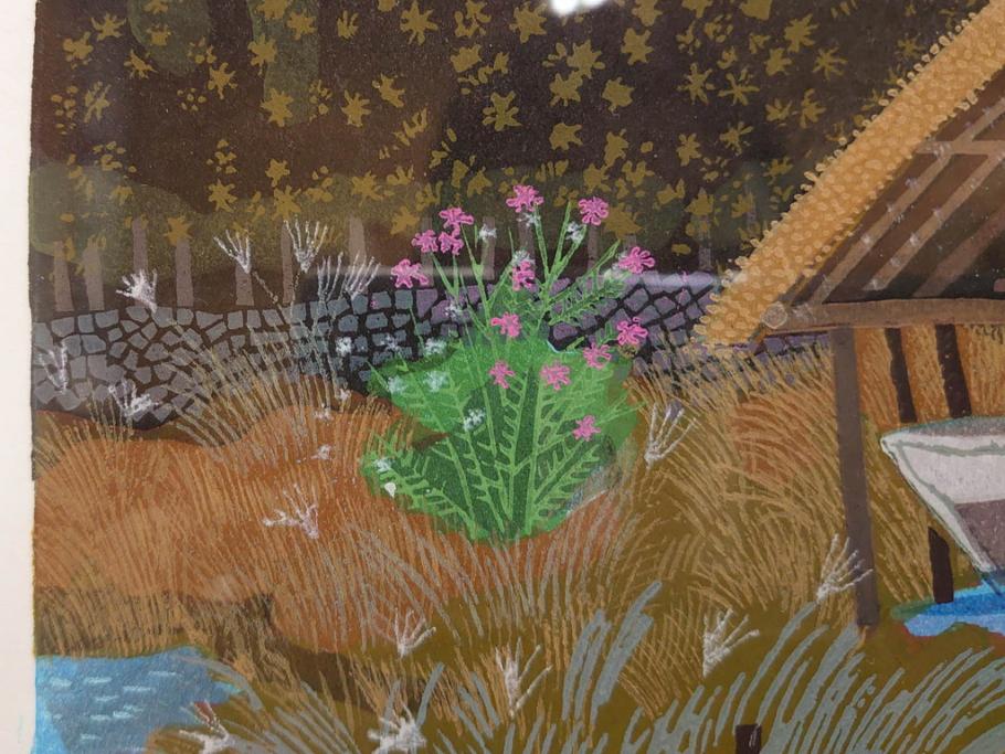 真作　原田泰治　「コスモス」　オリジナル　限定250部の内第236番　サイン入り　木版画(花、風景、講談社、エディション入り、額装、保証書付き、外箱付き、タトウ箱付き)(R-081399)