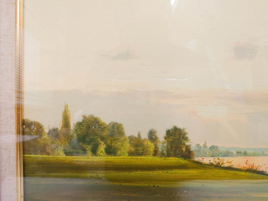 真作　林朝路　「ベルノン朝明け」　M15(15号)　絵画(油絵、油彩、風景、川辺、サイン入り、額装、外箱付き)(R-081400)