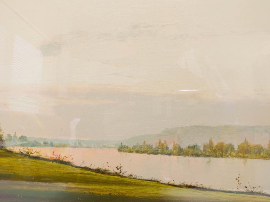 真作　林朝路　「ベルノン朝明け」　M15(15号)　絵画(油絵、油彩、風景、川辺、サイン入り、額装、外箱付き)(R-081400)