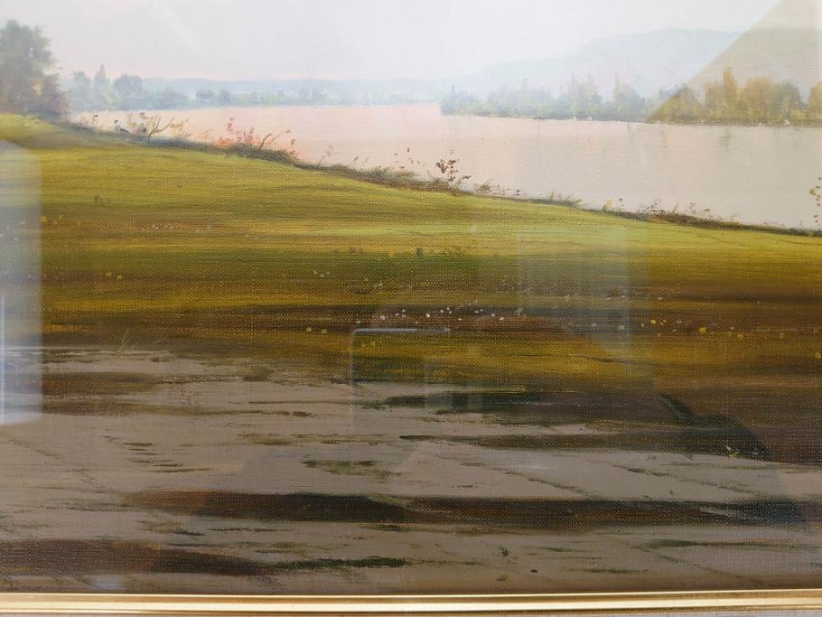 真作　林朝路　「ベルノン朝明け」　M15(15号)　絵画(油絵、油彩、風景、川辺、サイン入り、額装、外箱付き)(R-081400)