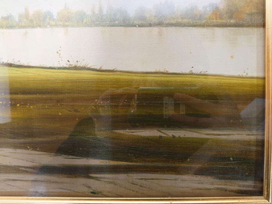 真作　林朝路　「ベルノン朝明け」　M15(15号)　絵画(油絵、油彩、風景、川辺、サイン入り、額装、外箱付き)(R-081400)