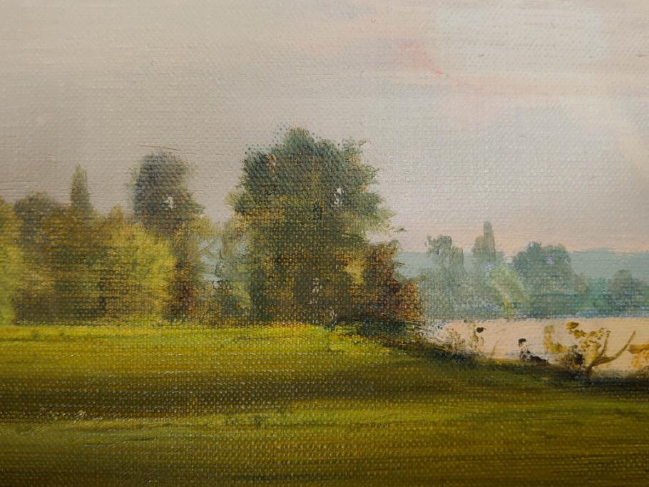 真作　林朝路　「ベルノン朝明け」　M15(15号)　絵画(油絵、油彩、風景、川辺、サイン入り、額装、外箱付き)(R-081400)