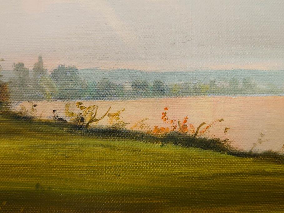 真作　林朝路　「ベルノン朝明け」　M15(15号)　絵画(油絵、油彩、風景、川辺、サイン入り、額装、外箱付き)(R-081400)