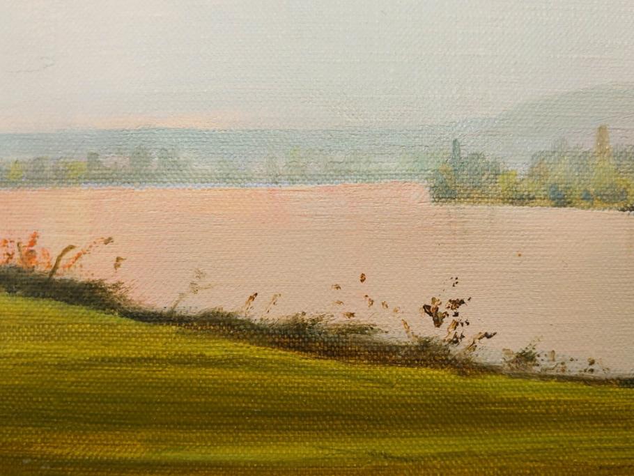 真作　林朝路　「ベルノン朝明け」　M15(15号)　絵画(油絵、油彩、風景、川辺、サイン入り、額装、外箱付き)(R-081400)