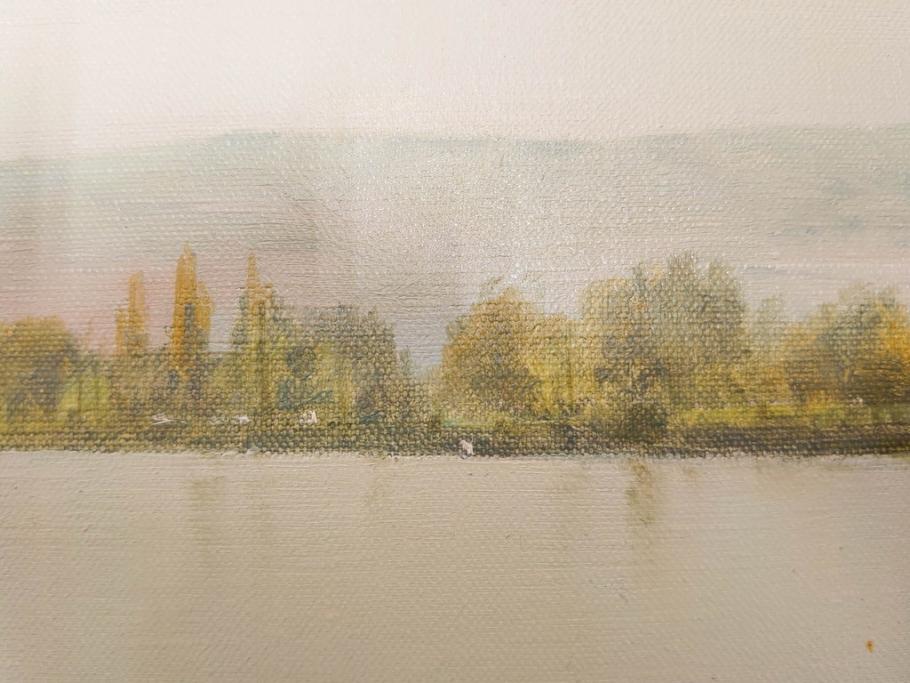 真作　林朝路　「ベルノン朝明け」　M15(15号)　絵画(油絵、油彩、風景、川辺、サイン入り、額装、外箱付き)(R-081400)