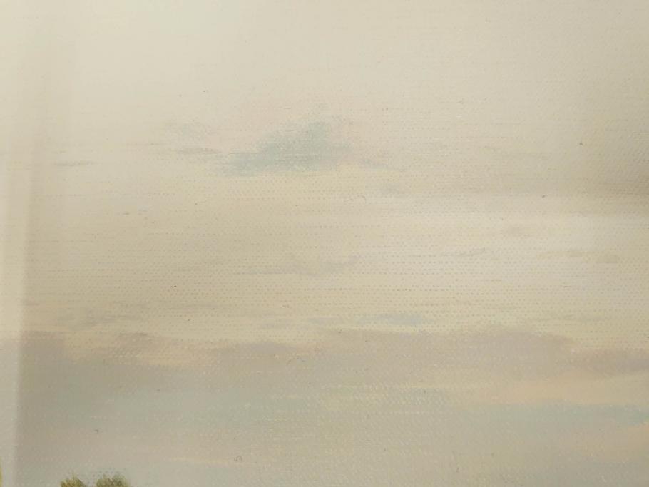 真作　林朝路　「ベルノン朝明け」　M15(15号)　絵画(油絵、油彩、風景、川辺、サイン入り、額装、外箱付き)(R-081400)