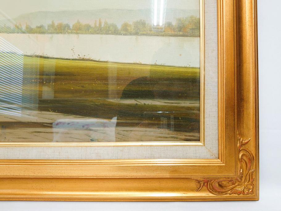 真作　林朝路　「ベルノン朝明け」　M15(15号)　絵画(油絵、油彩、風景、川辺、サイン入り、額装、外箱付き)(R-081400)