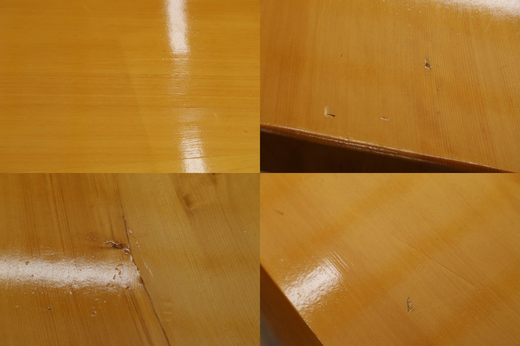 中古　美品　手造り国産家具　総ヒノキ材　木の美しさが感じられるシンプルなダイニングテーブル(作業台、食卓)(R-052612)