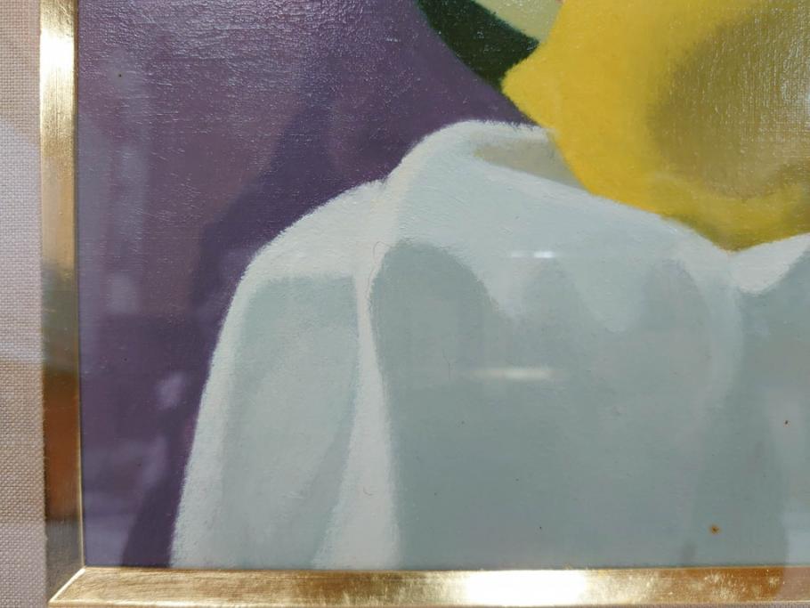 真作　クロード・デュポン=ゴモン　「ひと切れのスイカ」　P5(5号)　絵画(Claude DuPont-Gomont-Gomont、油絵、油彩、静物画、レモン、果物、額装、外箱付き)(R-081401)