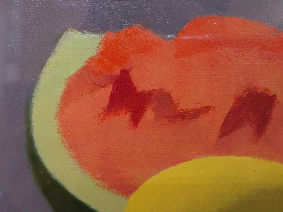 真作　クロード・デュポン=ゴモン　「ひと切れのスイカ」　P5(5号)　絵画(Claude DuPont-Gomont-Gomont、油絵、油彩、静物画、レモン、果物、額装、外箱付き)(R-081401)