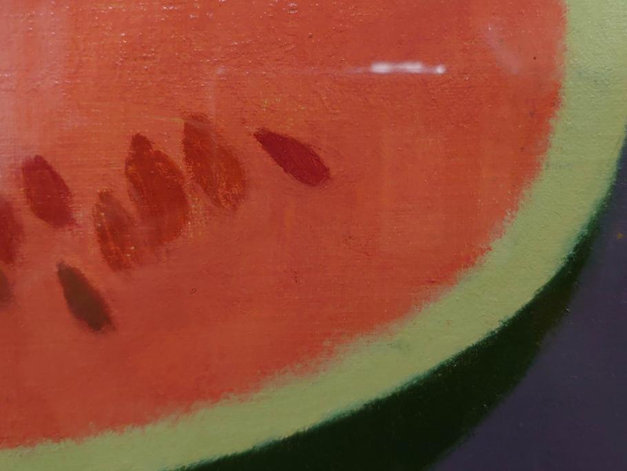 真作　クロード・デュポン=ゴモン　「ひと切れのスイカ」　P5(5号)　絵画(Claude DuPont-Gomont-Gomont、油絵、油彩、静物画、レモン、果物、額装、外箱付き)(R-081401)