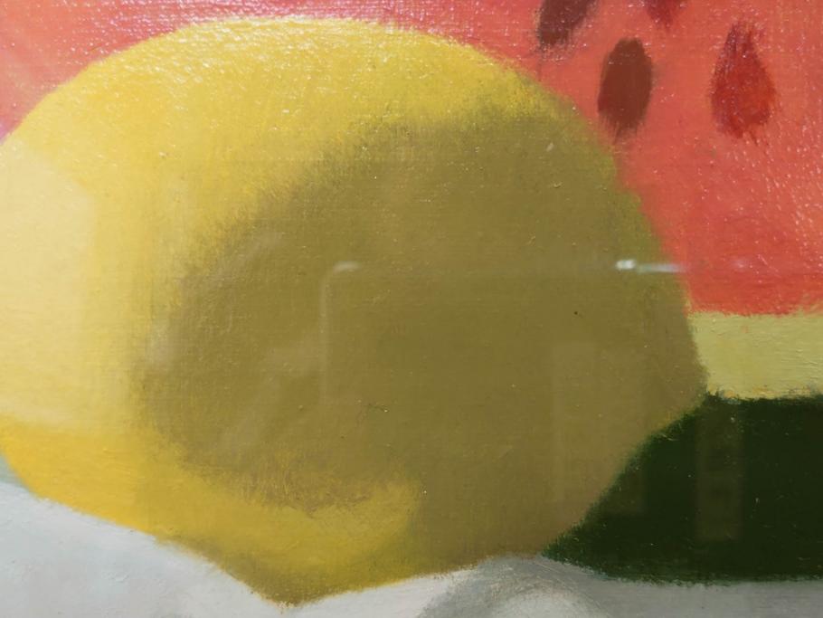 真作　クロード・デュポン=ゴモン　「ひと切れのスイカ」　P5(5号)　絵画(Claude DuPont-Gomont-Gomont、油絵、油彩、静物画、レモン、果物、額装、外箱付き)(R-081401)
