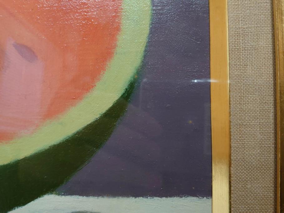 真作　クロード・デュポン=ゴモン　「ひと切れのスイカ」　P5(5号)　絵画(Claude DuPont-Gomont-Gomont、油絵、油彩、静物画、レモン、果物、額装、外箱付き)(R-081401)