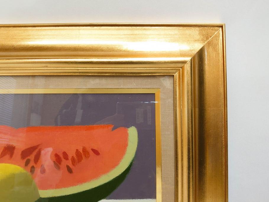 真作　クロード・デュポン=ゴモン　「ひと切れのスイカ」　P5(5号)　絵画(Claude DuPont-Gomont-Gomont、油絵、油彩、静物画、レモン、果物、額装、外箱付き)(R-081401)