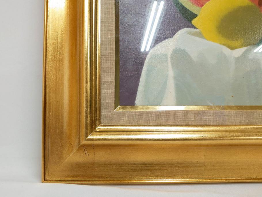 真作　クロード・デュポン=ゴモン　「ひと切れのスイカ」　P5(5号)　絵画(Claude DuPont-Gomont-Gomont、油絵、油彩、静物画、レモン、果物、額装、外箱付き)(R-081401)