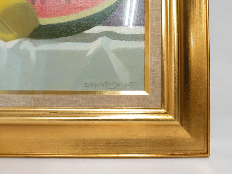 真作　クロード・デュポン=ゴモン　「ひと切れのスイカ」　P5(5号)　絵画(Claude DuPont-Gomont-Gomont、油絵、油彩、静物画、レモン、果物、額装、外箱付き)(R-081401)