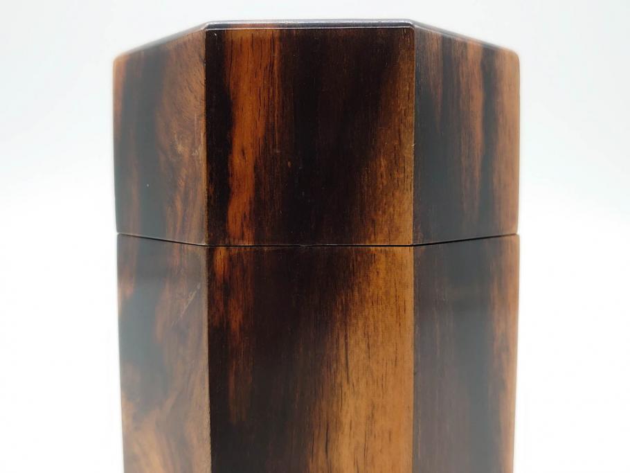 黒柿材　八角　杢目を生かしたデザインが目を引く茶筒(棗、茶入れ、茶器、煎茶、茶道具、木製)(R-081418)