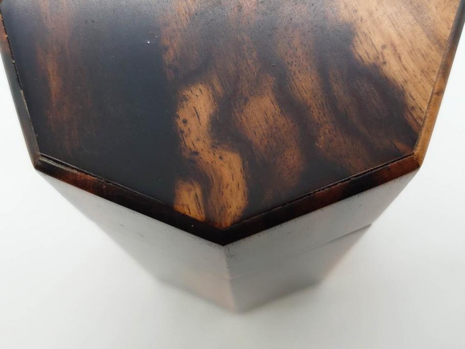黒柿材　八角　杢目を生かしたデザインが目を引く茶筒(棗、茶入れ、茶器、煎茶、茶道具、木製)(R-081418)