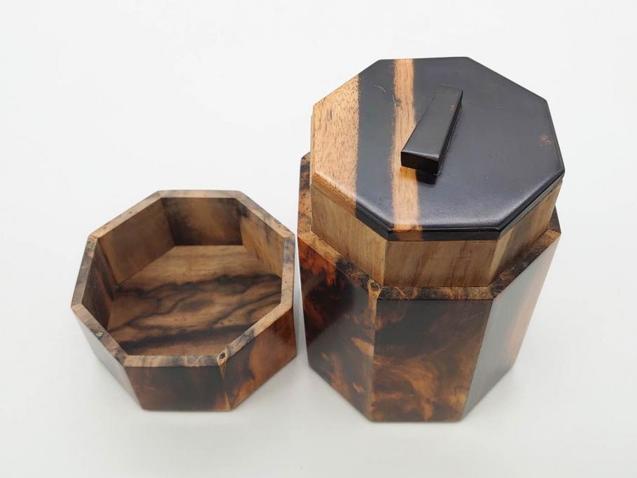 黒柿材　八角　杢目を生かしたデザインが目を引く茶筒(棗、茶入れ、茶器、煎茶、茶道具、木製)(R-081418)