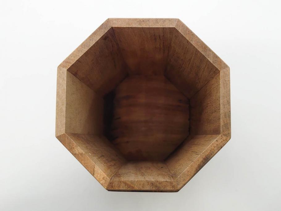 黒柿材　八角　杢目を生かしたデザインが目を引く茶筒(棗、茶入れ、茶器、煎茶、茶道具、木製)(R-081418)