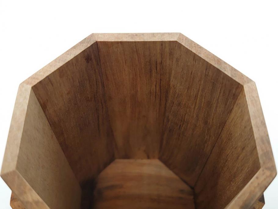 黒柿材　八角　杢目を生かしたデザインが目を引く茶筒(棗、茶入れ、茶器、煎茶、茶道具、木製)(R-081418)