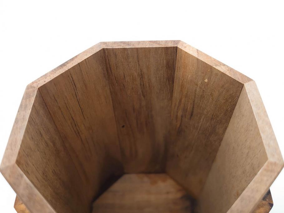 黒柿材　八角　杢目を生かしたデザインが目を引く茶筒(棗、茶入れ、茶器、煎茶、茶道具、木製)(R-081418)