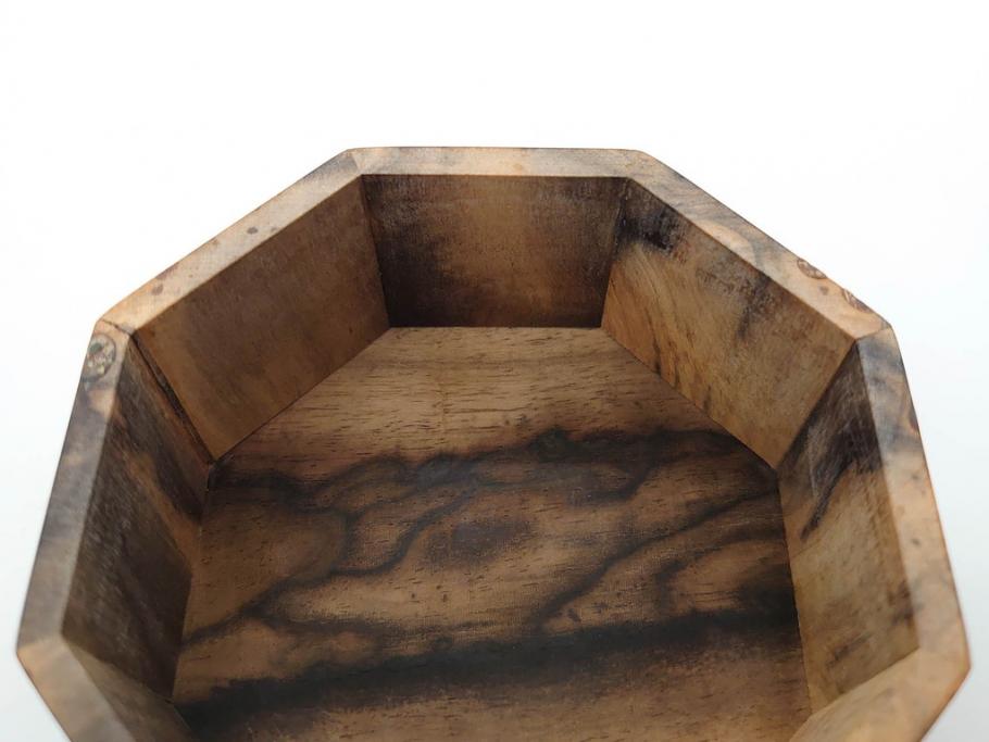 黒柿材　八角　杢目を生かしたデザインが目を引く茶筒(棗、茶入れ、茶器、煎茶、茶道具、木製)(R-081418)