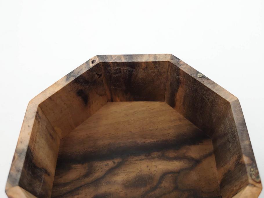 黒柿材　八角　杢目を生かしたデザインが目を引く茶筒(棗、茶入れ、茶器、煎茶、茶道具、木製)(R-081418)