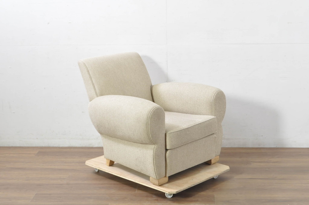 中古　フランス輸入家具　ファブリック　お部屋に取り入れやすいナチュラルモダンデザインのクラブソファ(1P、一人掛けソファ、1人掛けソファ、アームソファ)(定価約25万円)(R-080783)