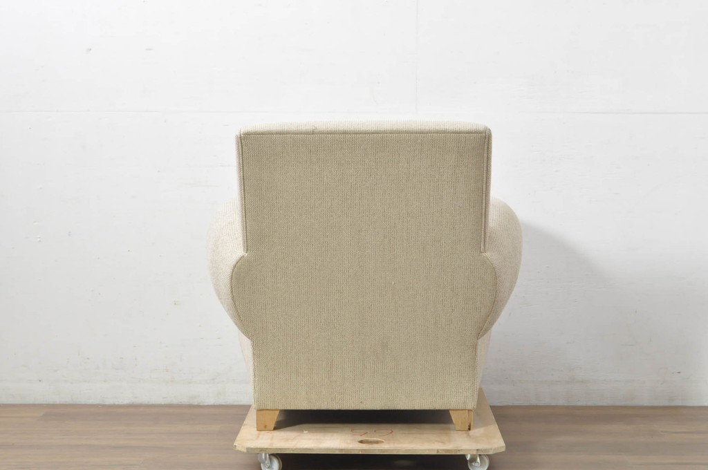 中古　フランス輸入家具　ファブリック　お部屋に取り入れやすいナチュラルモダンデザインのクラブソファ(1P、一人掛けソファ、1人掛けソファ、アームソファ)(定価約25万円)(R-080783)