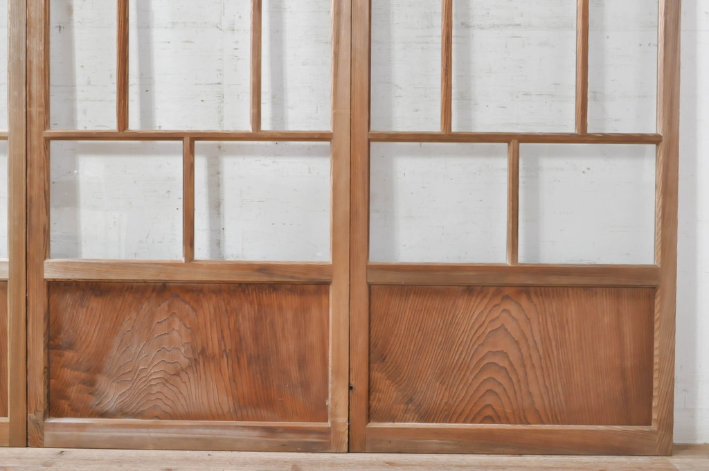 アンティーク建具　大正ロマン　古い木味が魅力的な幅狭ガラス戸4枚セット(引き戸)(R-073901)
