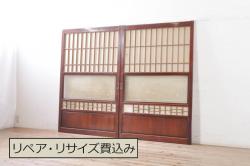 アンティーク建具　ナラ材　大正ロマンな空間を演出する両開き窓1対(2枚セット、木製扉)(R-067721)