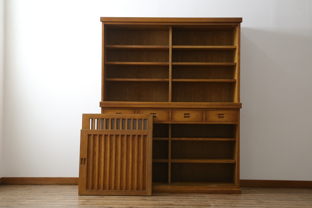 中古　民芸家具　ナラ材　和光　北樹　150N　上質な和の空間づくりにおすすめの水屋箪笥(食器棚、カップボード、戸棚、収納棚、キャビネット)(R-079756)