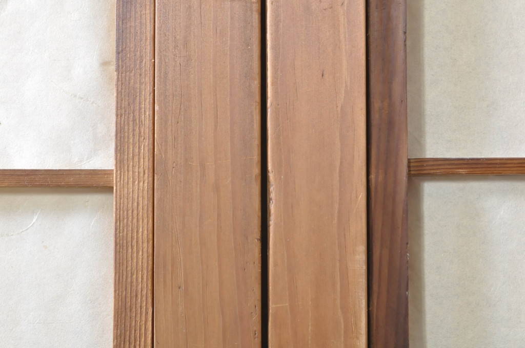 アンティーク建具　風情のある佇まいが魅力的な裏障子付き格子戸4枚セット(引き戸、障子戸、ガラス帯戸)(R-073885)