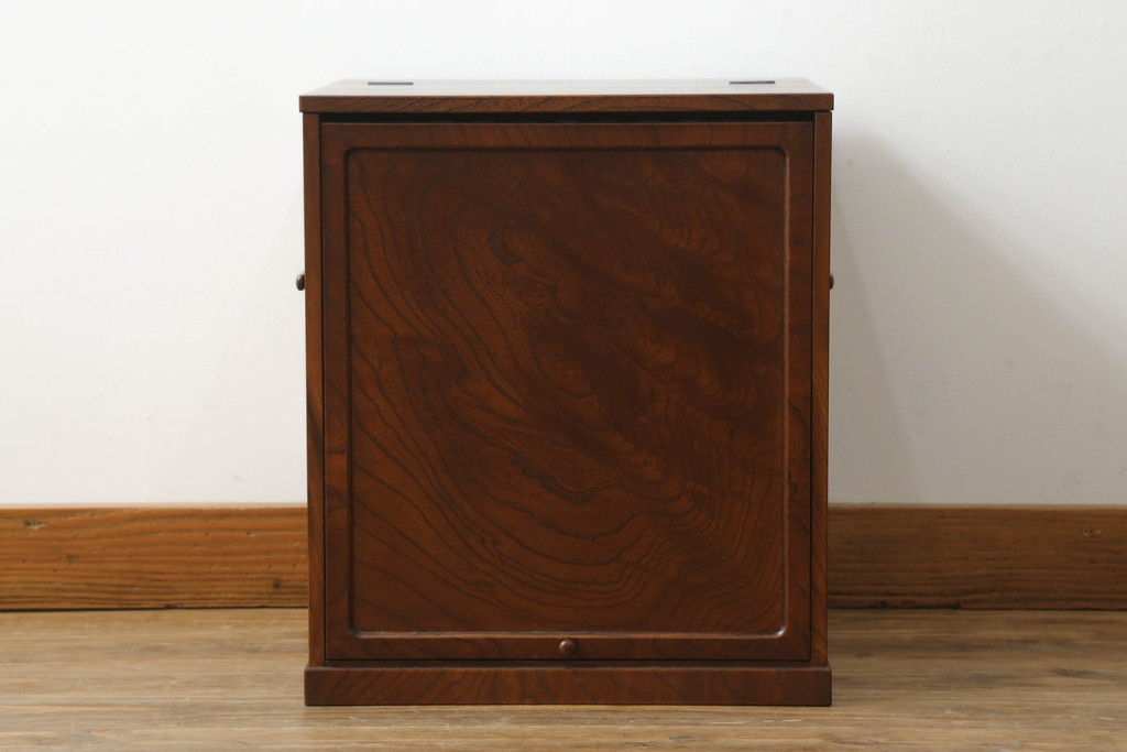 中古　美品　国産家具　職人手造り　欅(ケヤキ)杢　コンパクトなサイズが使いやすい函鏡台(ドレッサー、ミラー、小引き出し、卓上収納)(R-065462)