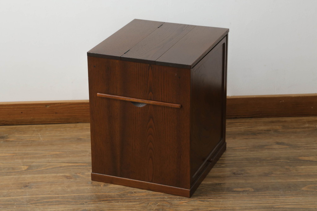 中古　美品　国産家具　職人手造り　欅(ケヤキ)杢　コンパクトなサイズが使いやすい函鏡台(ドレッサー、ミラー、小引き出し、卓上収納)(R-065462)