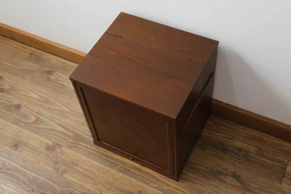 中古　美品　国産家具　職人手造り　欅(ケヤキ)杢　コンパクトなサイズが使いやすい函鏡台(ドレッサー、ミラー、小引き出し、卓上収納)(R-065462)