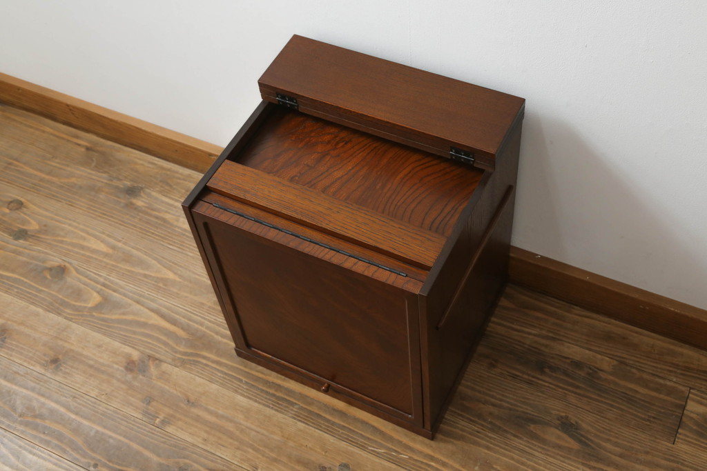 中古　美品　国産家具　職人手造り　欅(ケヤキ)杢　コンパクトなサイズが使いやすい函鏡台(ドレッサー、ミラー、小引き出し、卓上収納)(R-065462)