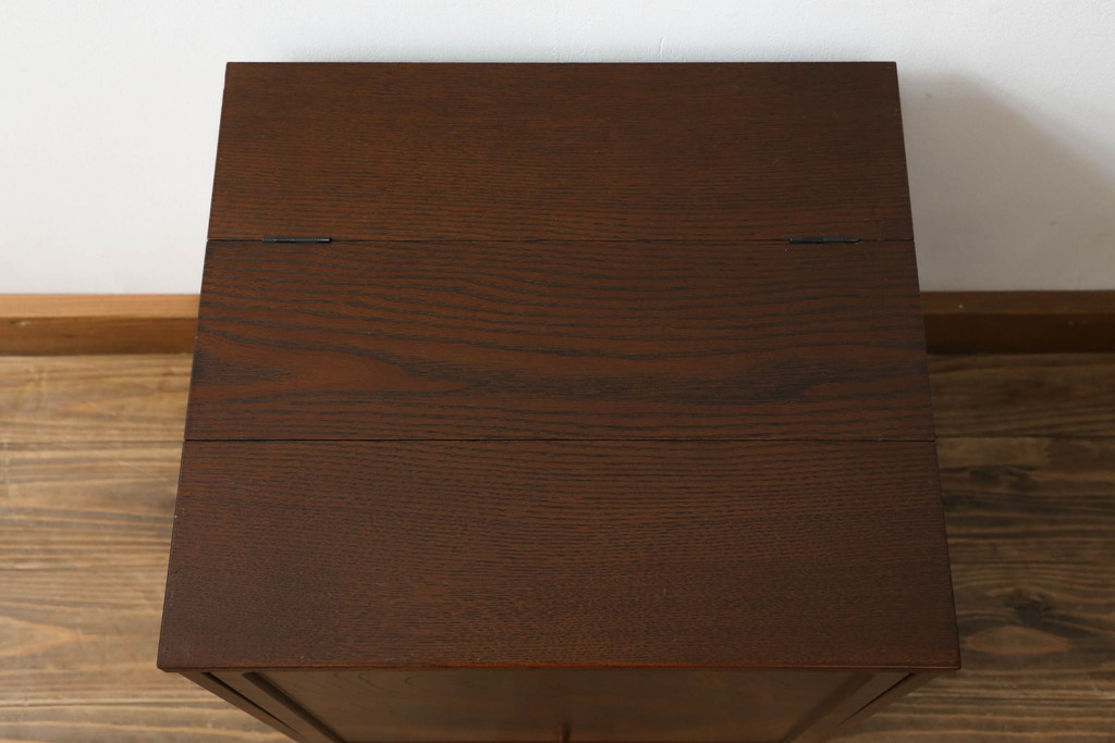 中古　美品　国産家具　職人手造り　欅(ケヤキ)杢　コンパクトなサイズが使いやすい函鏡台(ドレッサー、ミラー、小引き出し、卓上収納)(R-065462)