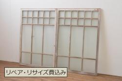 アンティーク建具　背が高い!!　味わい深い格子板戸1枚(きつね格子、狐格子、格子戸、板戸、引き戸、マス目)(R-065482)
