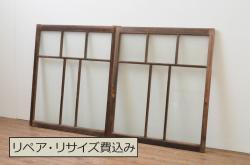 ビンテージ建具　ペイント仕上げ限定　李朝デザインの格子引き戸2枚セット(格子戸、ガラス戸、ヴィンテージ)(R-071915)