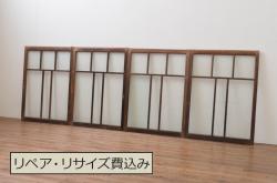 アンティーク建具　ヒノキ材　古いお寺の桟唐戸2枚セット(蔵戸、玄関戸、両開きドア、木製扉、門扉)(R-071111)