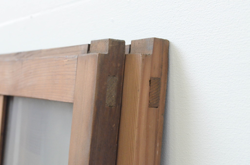 アンティーク建具　古い木味が魅力のガラス戸2枚セット(引き戸、窓)(R-066008)