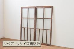 アンティーク建具　経年を感じさせる木味が魅力の板戸窓2枚セット(引き戸)(R-069636)