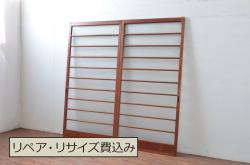アンティーク建具　銀モールガラス入り　レトロな雰囲気が魅力の引き戸2枚セット(ガラス戸)(R-080482)