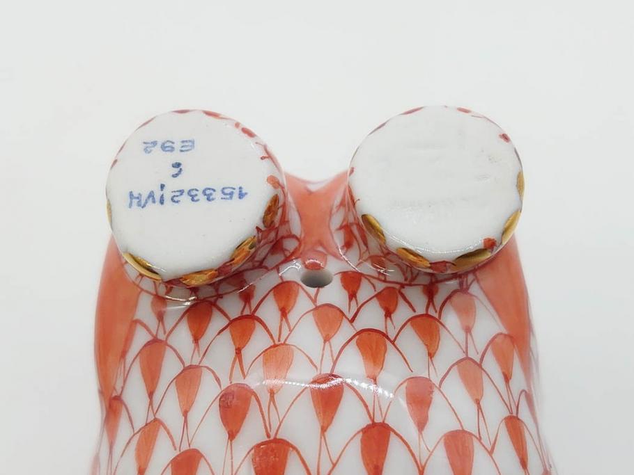 ヘレンド　ハンガリー　HEREND HVNGARY　オレンジ　カバ　愛嬌のある表情に心が和むフィギュリン(橙色、動物、金彩、フィッシュネット、ハンドペイント、置物、陶器)(R-081465)
