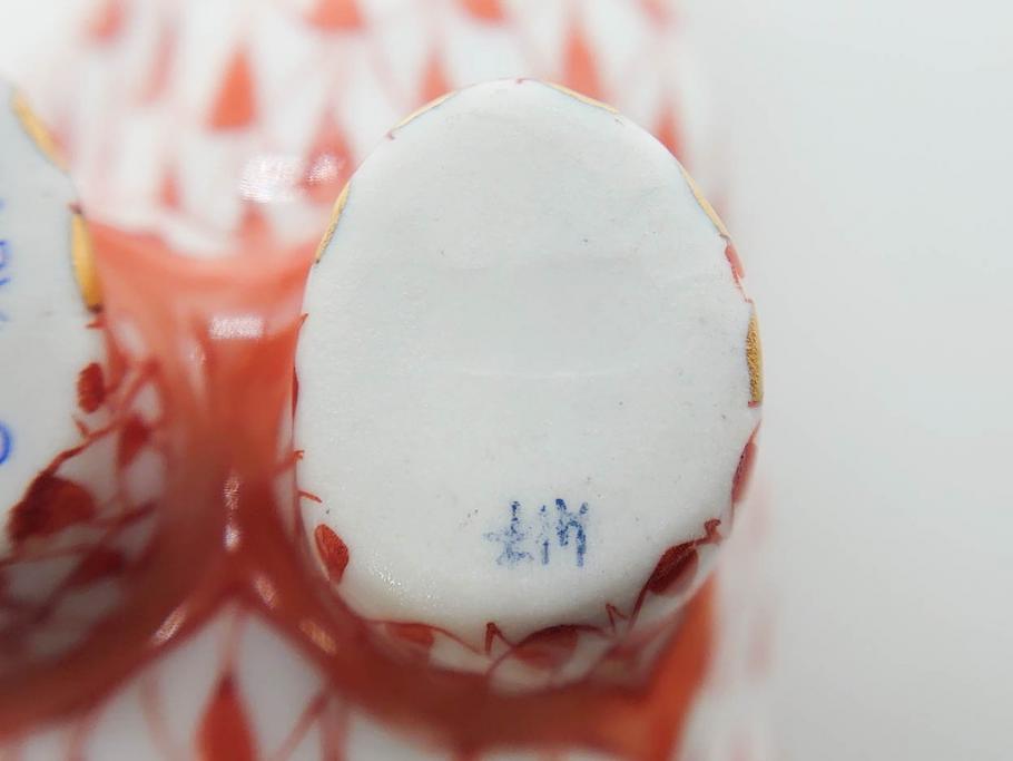 ヘレンド　ハンガリー　HEREND HVNGARY　オレンジ　カバ　愛嬌のある表情に心が和むフィギュリン(橙色、動物、金彩、フィッシュネット、ハンドペイント、置物、陶器)(R-081465)
